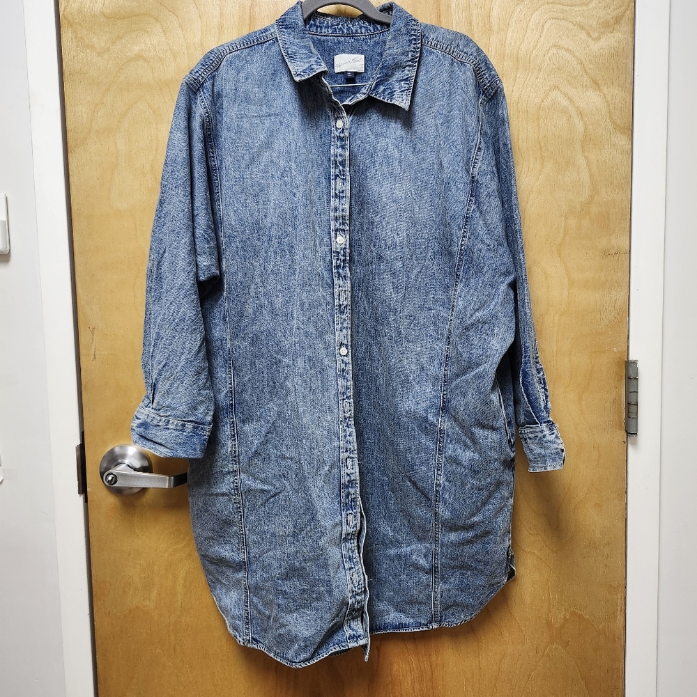 Universal Thread Size XXL Denim Long sleeve Mini Shirt dress Acid wash EUC